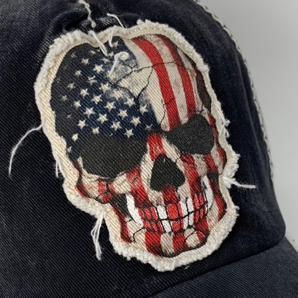 American Flag Skull Baseball Cap - Picture 2 of 2